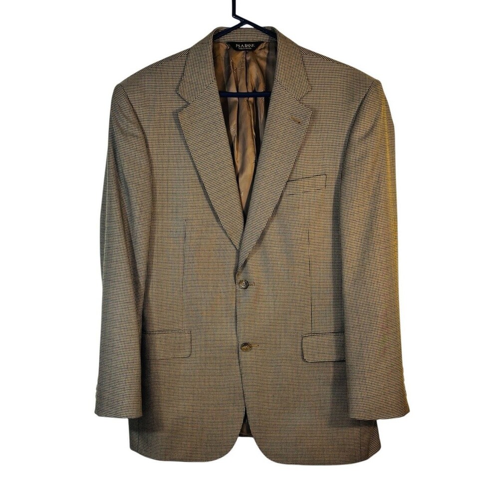 JOS A BANK 41R Signature Gold Sport Coat Silk Wool Blend Brown/Gold Houndstooth